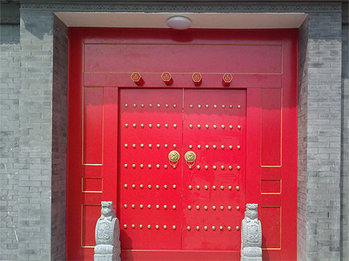祁连中国传统四合院系列朱红色中式木制大门木作